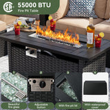 Aoxun 8 Piece Patio Furniture Set with 44” Fire Pit Table Wicker Rattan Patio Sectional Sofa Set Outdoor Seating Furniture with Thickened Cushion, Beige Aoxun