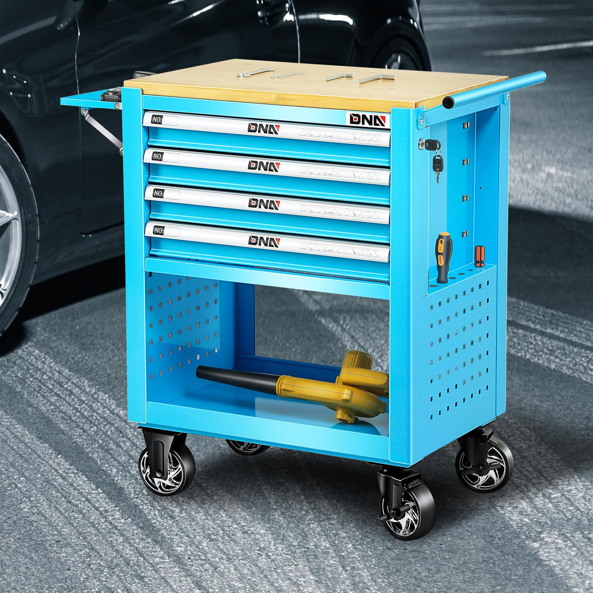 DNA MOTORING 30" W X 37" H X 18" D Large Capacity 4-Drawer Chest Rolling Tool Cart Locking Swivel Cabinet with Keys, Blue, TOOLS-00484 DNA MOTORING