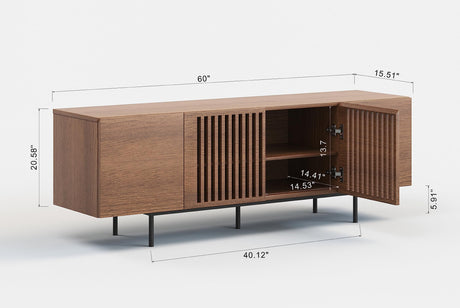 Modern Design By Crafts & comfort Napoli Wood TV Stand - Mid Century Entertainment Center with Storage for [65]-Inch Flat Screen Television,Wooden Furniture for Living Room & Bedroom Walnut color Modern Design By Crafts & comfort