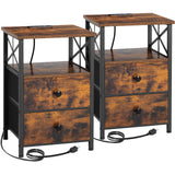 AMHANCIBLE Night Stand Set 2, Nightstand with Charging Station, End Tables Living Room with USB Ports and Outlets, Bedside Tables with Fabric Drawers for Bedroom, Rustic Brown HET05XBR AMHANCIBLE