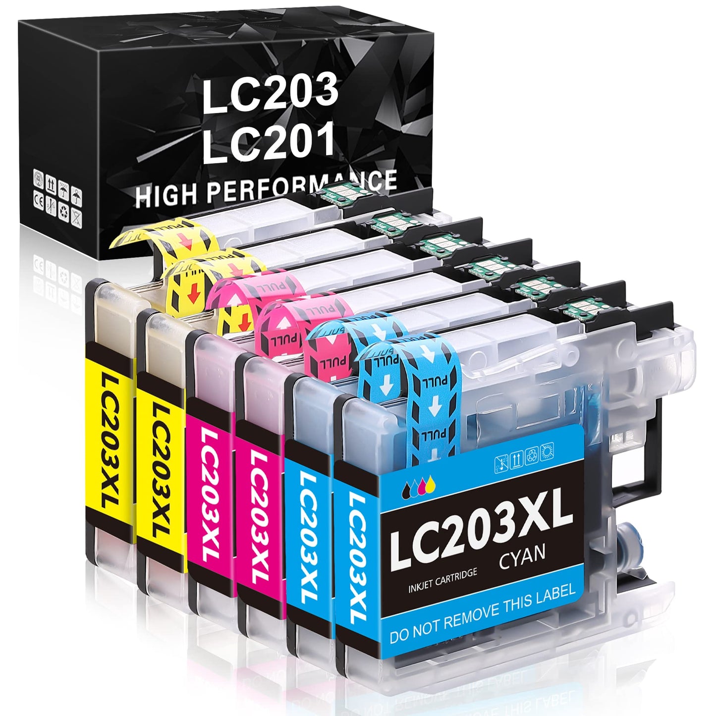 LC203XL Compatible Ink Cartridge Replacement for Brother LC203XL LC201XL LC203 LC201 to Use with MFC-J480DW MFC-J880DW MFC-J4420DW MFC-J680DW MFC-J885DW (2 Cyan, 2 Magenta, 2 Yellow, 6 Pack)