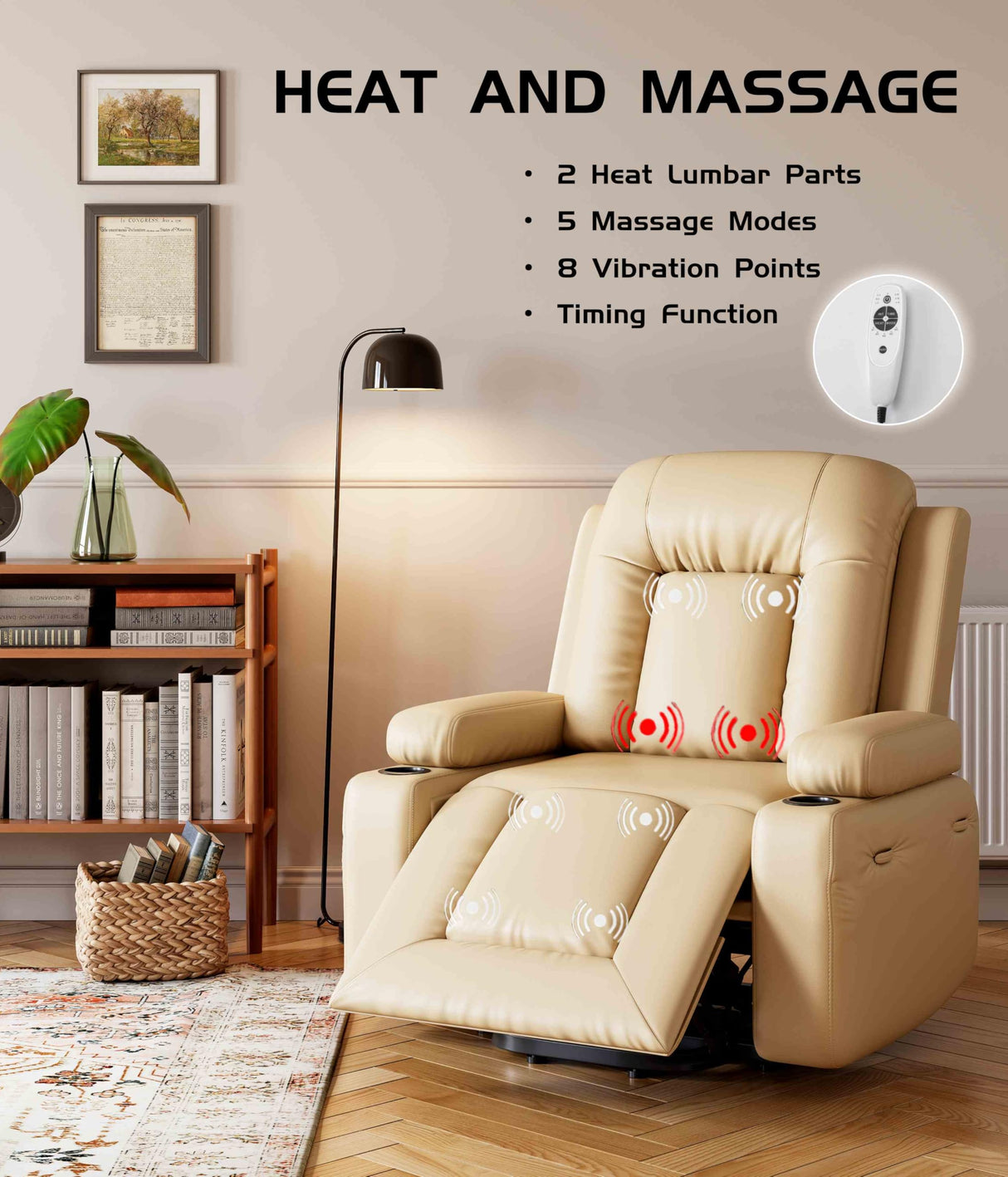 GarveeHome Power Lift Recliner Chair - Heat and Massage, Adjustable Back and Legs, PU Leather Electric Lift Chair Designed for The Elderly and People with Mobility impaired GarveeHome