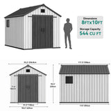 YITAHOME 8x10 FT Outdoor Storage Shed with Lockable Door, Large 544 Cuft Resin Shed with Floor Roof Windows Vents, All-Weather Plastic Storage Shed Tool Organizer for Backyard Garden Patio Lawn, Gray YITAHOME