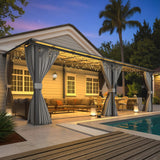 AECOJOY 20' X 12' Gazebo for Patio, Large Wall-Mounted Lean to Pergola Gazebo with Curtains and Netting, 12x20 Hard Top Pergolas and Gazebos on Clearance for Lawn Backyard Garden Deck AECOJOY