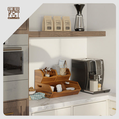 HOLANA Acacia Wood Pantry Storage Bins - Wooden Stackable Baskets - Potato and Onion Storage - Fruit Basket for Pantry Organization - Fruit Bowl for Kitchen Counter - Fruit and Vegetable Storage HOLANA