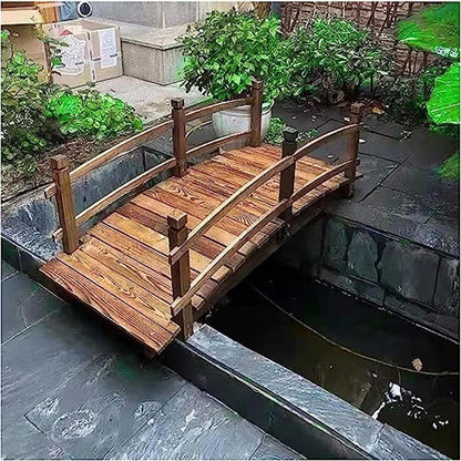 4.6ft Long Garden Decor Outdoor Bridge, Classic Wooden Arched Footbridge, for Fish Pound/Creek Bed/Farm, Easy to Install - WoodArtSupply