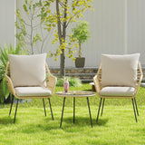 DAYAOUTDOOR 3 Pieces Outdoor Bistro Set, Bistro Set Outdoor with Glass Top Table, Patio Wicker Furniture Set 3 Piece, Rattan Conversation Set for Balcony, Lawn, Garden, Backyard, Poolside, Beige DAYAOUTDOOR
