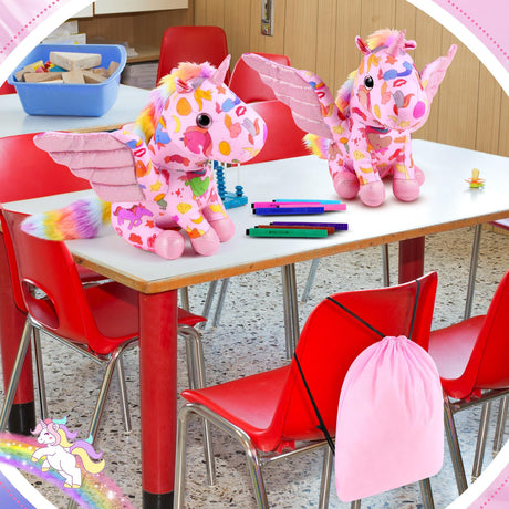 Realspring 11" Coloring Unicorn Plush Toy with 12 Washable Marker for Little Girl DIY Coloring Unicorn Stuffed Animal Toy Soft Doodle Doll Art and Craft Painting for Kid Back to School Birthday Gift Realspring