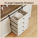 Gizoon Farmhouse Sideboard Buffet Cabinet with Storage, Large Coffee Bar Cabinet with Sliding Barn Doors and Adjustable Shelf, Kitchen Storage with 4 Drawers for Dining Room, Living Room, Retro Gizoon