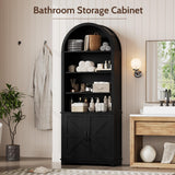 Vividwood 6-Tier Farmhouse Arched Bookshelf Bookcase with Doors, 70" Tall Storage Cabinet and Display Shelves, Open Shelves for Living Room or Office, Black Vividwood