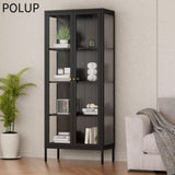 Polup Display Cabinet with 3 Side Tempered Glass, 66" Tall Curio Cabinet with Doors, Black Display Case for Collectibles, Figures, Metal Storage Cabinet for Living Room, Home Office, Assemble Required Polup