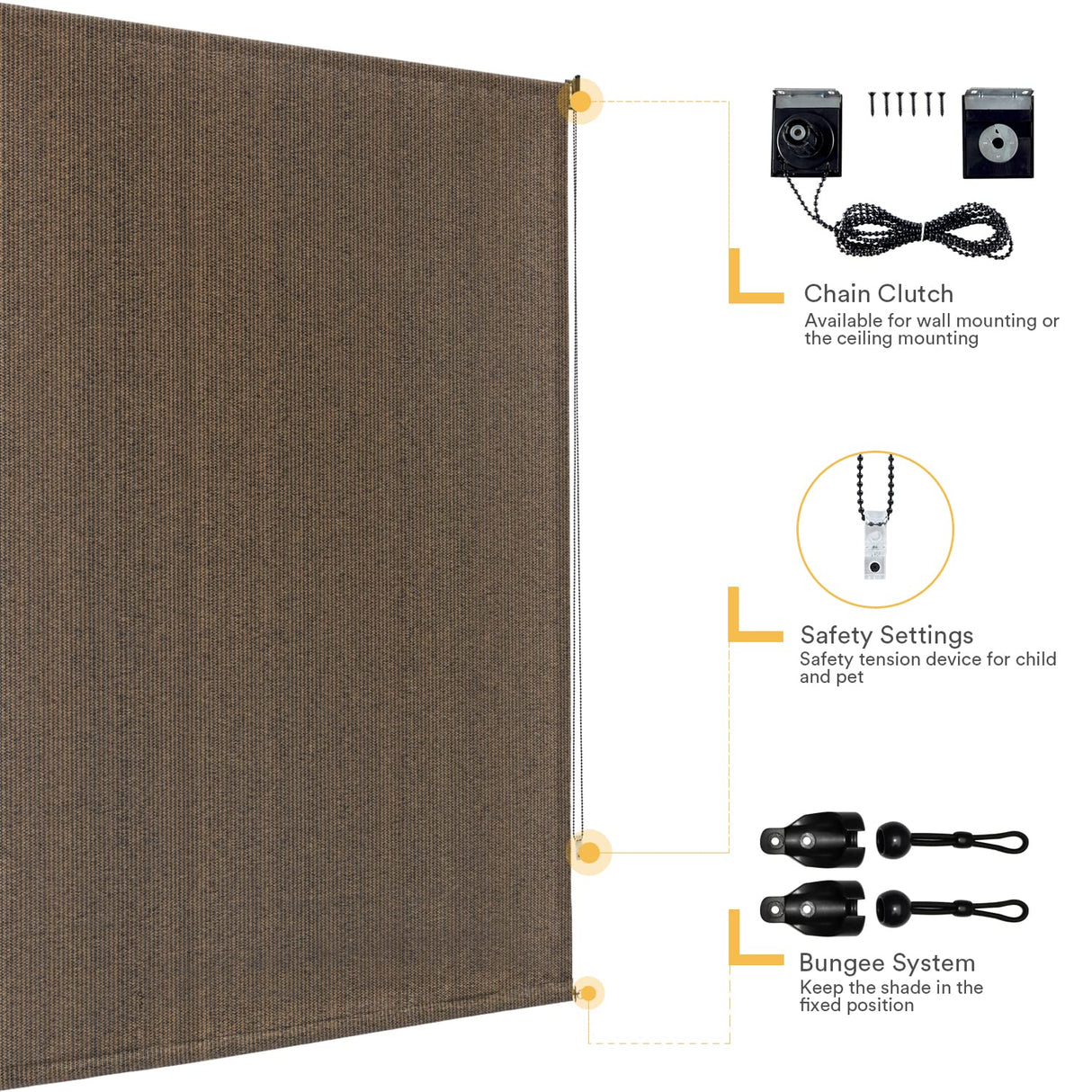 VICLLAX Outdoor Roller Shade Fabric for Porch Gazebo, Patio Blinds Roll Up Shade (8' W X 8' L), Mocha VICLLAX