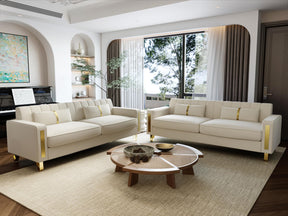 DOOSOODAA 2-Piece Loveseat Couch Set for Living Room, 86" Beige Velvet Sofa Couch with 4 Pillows & Gold Metal Legs, Modern Upholstered Sofa Set Love Seat Sectional Couches for Apartment Home Office DOOSOODAA