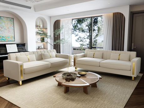 DOOSOODAA 2-Piece Loveseat Couch Set for Living Room, 86" Beige Velvet Sofa Couch with 4 Pillows & Gold Metal Legs, Modern Upholstered Sofa Set Love Seat Sectional Couches for Apartment Home Office DOOSOODAA