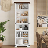 HOTLUU 6-Tier Farmhouse Bookshelf, 73 inch Tall Book Shelf with Unique Design & 2 Adjustable Shelves, Wooden Bookshelf for Study Room, Living Room, Kitchen, Bedroom (White) HOTLUU