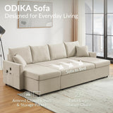 ODIKA U Shaped Convertible Sleeper Sofa Bed, Sectional Couch for Living Room - Dual USB-C Charging, Pull Out Bed, Reversible Chaise with Storage & Pockets, Removable & Washable Beige Linen Covers ODIKA