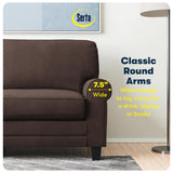 Serta Copenhagen 61" Rolled Arm Sofa, Easy Care Polyester, Soft Pillow Back, Pocket Coil Seat Cushions, Removable Covers, Loveseat or Couch for Small Spaces, Living Rooms or Bedrooms, Dark Brown Serta