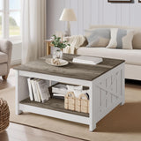 YITAHOME Coffee Table Farmhouse Coffee Table with Storage Rustic Wood Cocktail Table, Square Coffee Tables for Living Meeting Room with Half Open Storage Compartment, Light Brown and White YITAHOME