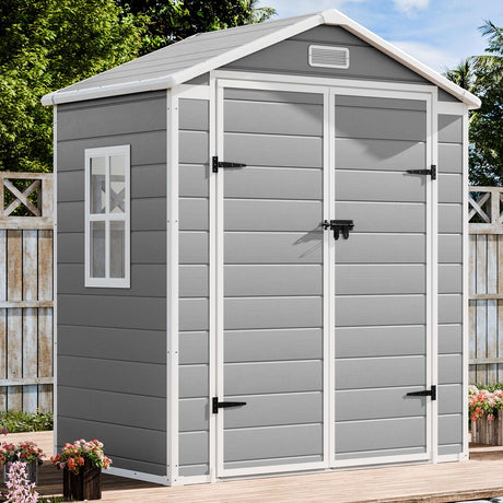Outdoor Resin Storage Shed 6x3 FT Waterproof Sheds Kit with Floor Window Lockable Door Included, Outside Plastic Sheds for Backyard Garden Patio Lawn Tools WELYAS