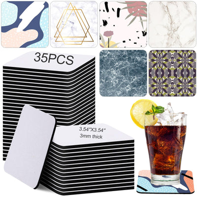 Cunhill 35 Pieces Sublimation Blanks Coasters, 3.54 x 3.54 Inch Square Blank Cup Mat Rubber Coasters Blank Cup Coaster for Sublimation Transfer Heat Press Printing DIY Crafts