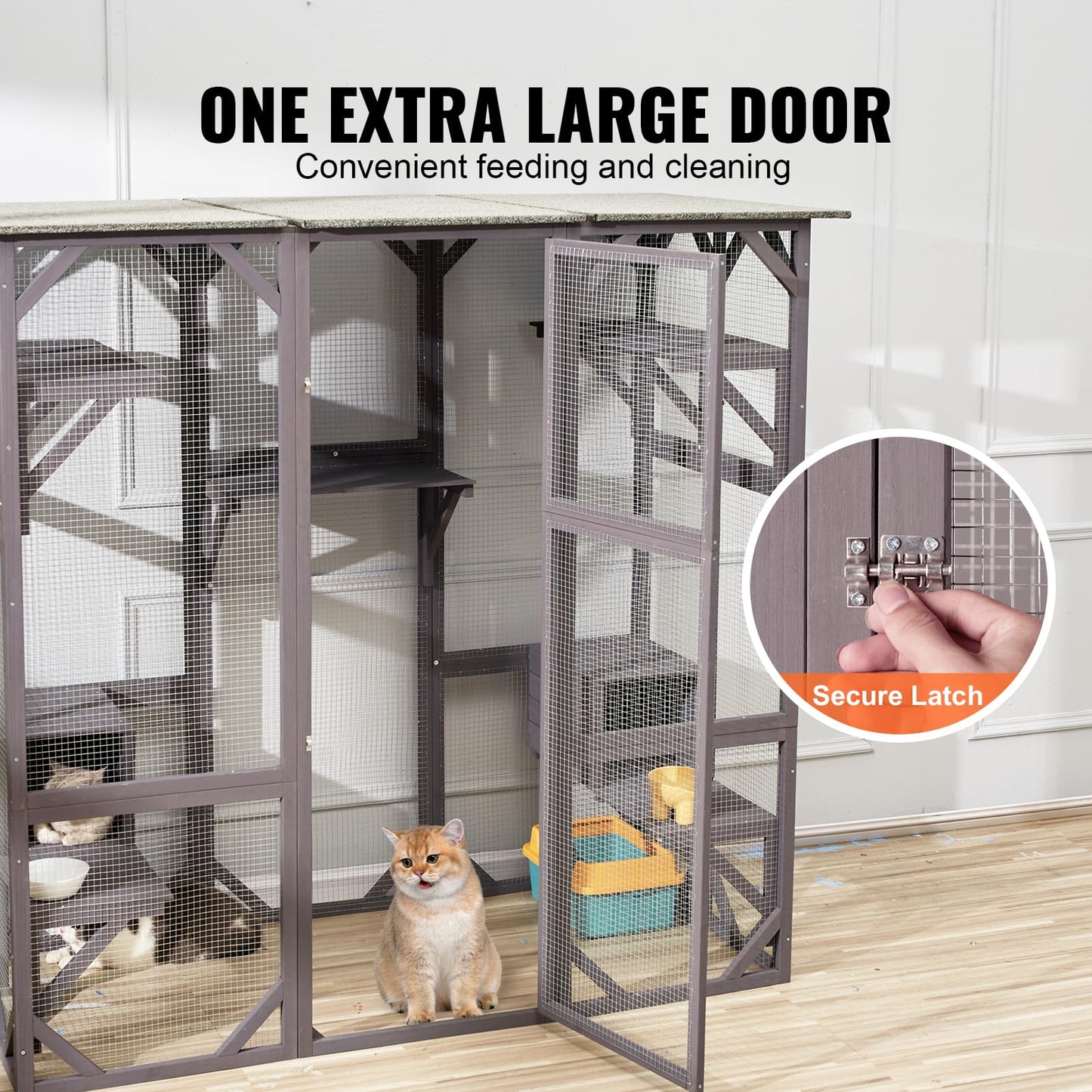 VEVOR Cat Cage Condo Catio Outdoor/Indoor Cat Enclosure, Wooden Cat House with 5 Platforms, 7-Tier Pet Playpen with 2 Resting Box, Cat Crate Cat Kennel with Waterproof Roof, 71.2"L x 34.6"W x 66.5"H