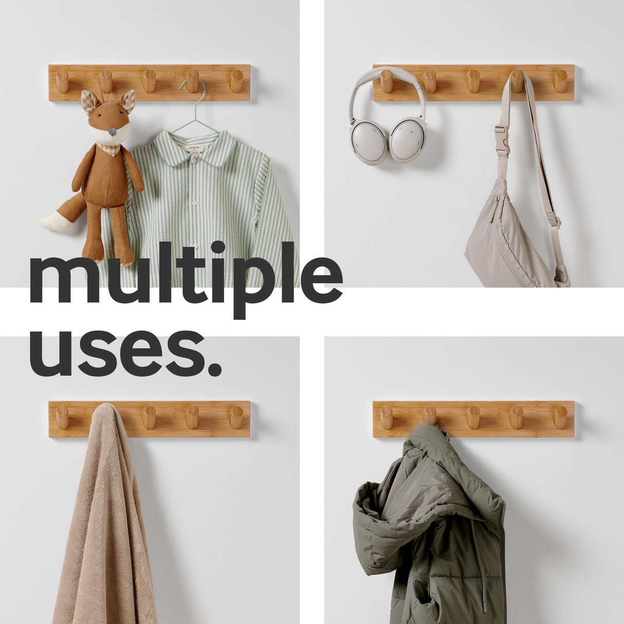 LARHN Wall Mounted Coat Rack, Wooden Wall Coat Rack with 5 Hooks (2-Pack), 16.5″ Wall Hook Rack, Coat Rack Wall Mount - Modern Scandinavian Home Decor - Series 6 LARHN