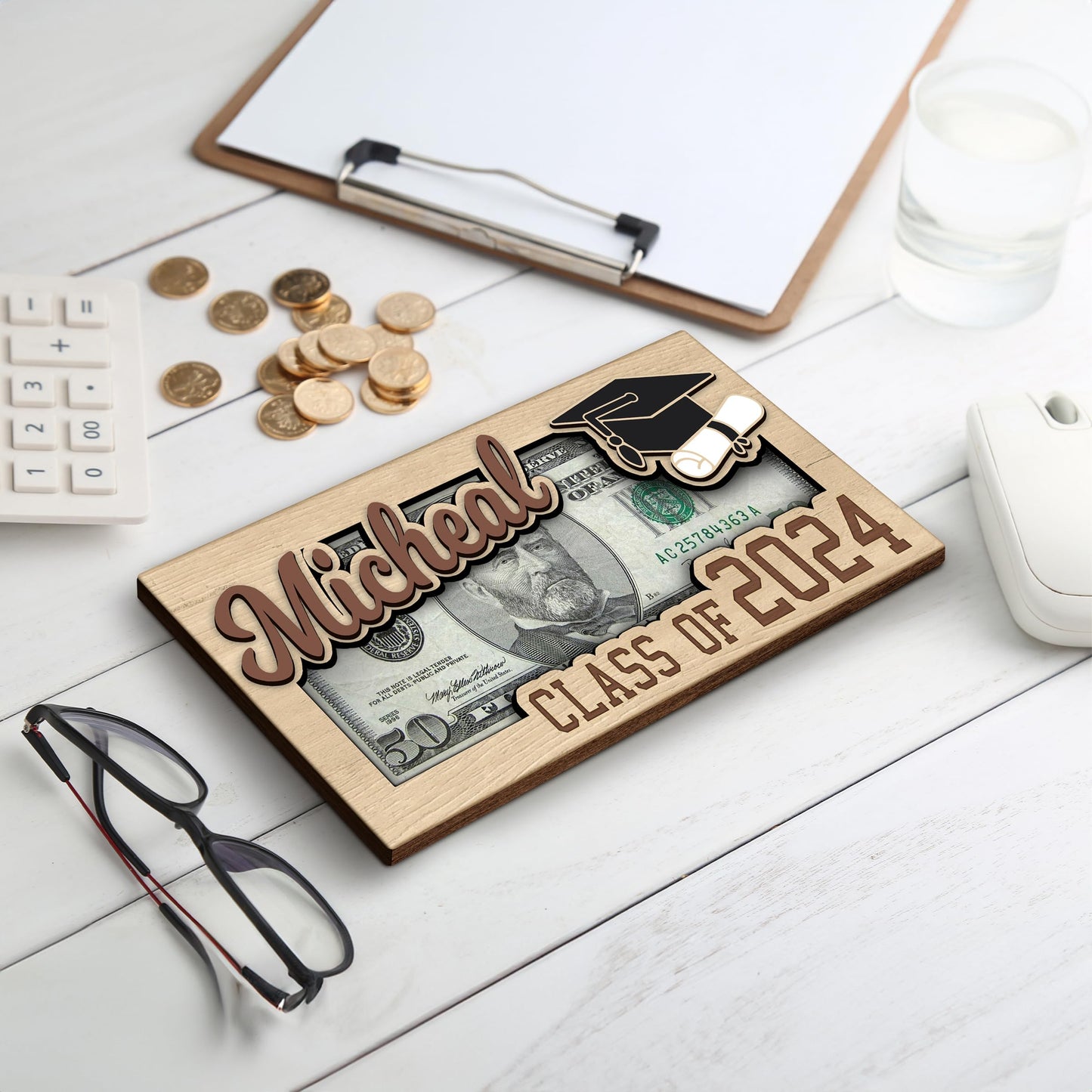 KindlyToys Personalized Graduation Money Holder - Graduation Gift Money Holder, Money Holder for Cash Gift Graduation - Wooden Money Holder, Unique Class of 2024 Graduation Gifts MH11 - WoodArtSupply