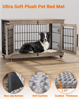 Dog Crate Furniture with Cushion, Large Wooden Dog Kennel Indoor with Double Doors, Dog Cage with Wheels, Dog House Side End Table for Large Medium Dogs up to 70 lb, 38.5” L, Grey YaFiti
