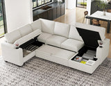 Belffin Sleeper Sofa Modular Sectional Pull Out Couch Bed U Shaped Sofa Couch for Living Room with Storage Chaise. White Belffin