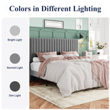 Allewie Full Bed Frame, Velvet Upholstered Platform Bed with Adjustable Vertical Channel Tufted Headboard, Mattress Foundation with Strong Wooden Slats, Box Spring Optional, Easy Assembly, Grey Allewie