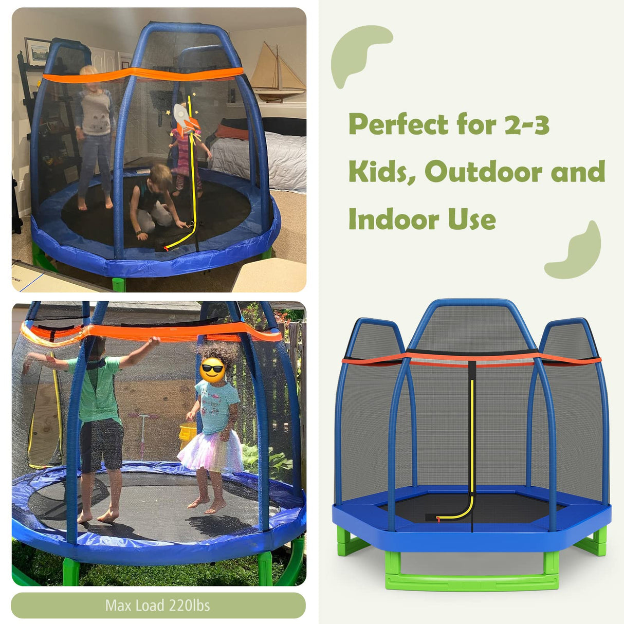 Giantex 7FT 84” Kids Trampoline for Toddlers with Enclosure Net, ASTM Approval & Widened Base for Indoor Outdoor Giantex