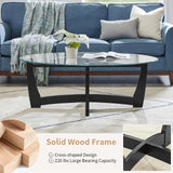 LKTART 48" Oval Glass Coffee Table with Tempered Glass Top Cross and Solid Wood Base Simple & Modern Center Table for Living Room Office Apartment Black LKTART