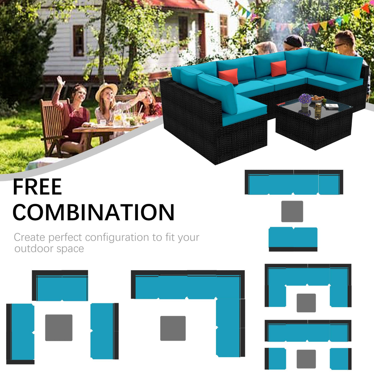 OUGMMGOU 5 Piece Patio Furniture Set, All-Weather PE Rattan Wicker Outdoor Sectional Furniture with Tempered Glass Table, Outdoor Couch Set OUGMMGOU