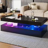 Nordivale 47” High-Glossy LED Coffee Table with 2 Sliding Drawers, Living Room Storage Coffee Tables, Modern Stylish Double-Layer Center Tables with LED Lights, Black Nordivale