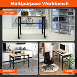 IRONMAX 48'' Adjustable Work Bench with Wheels, 1760 LBS Heavy Duty Oak Wood Table Top Workstation w/Power Strip & Foot Pad, 5 Different Height Hardwood Worktable for Workshop, Garage, Office, Home IRONMAX