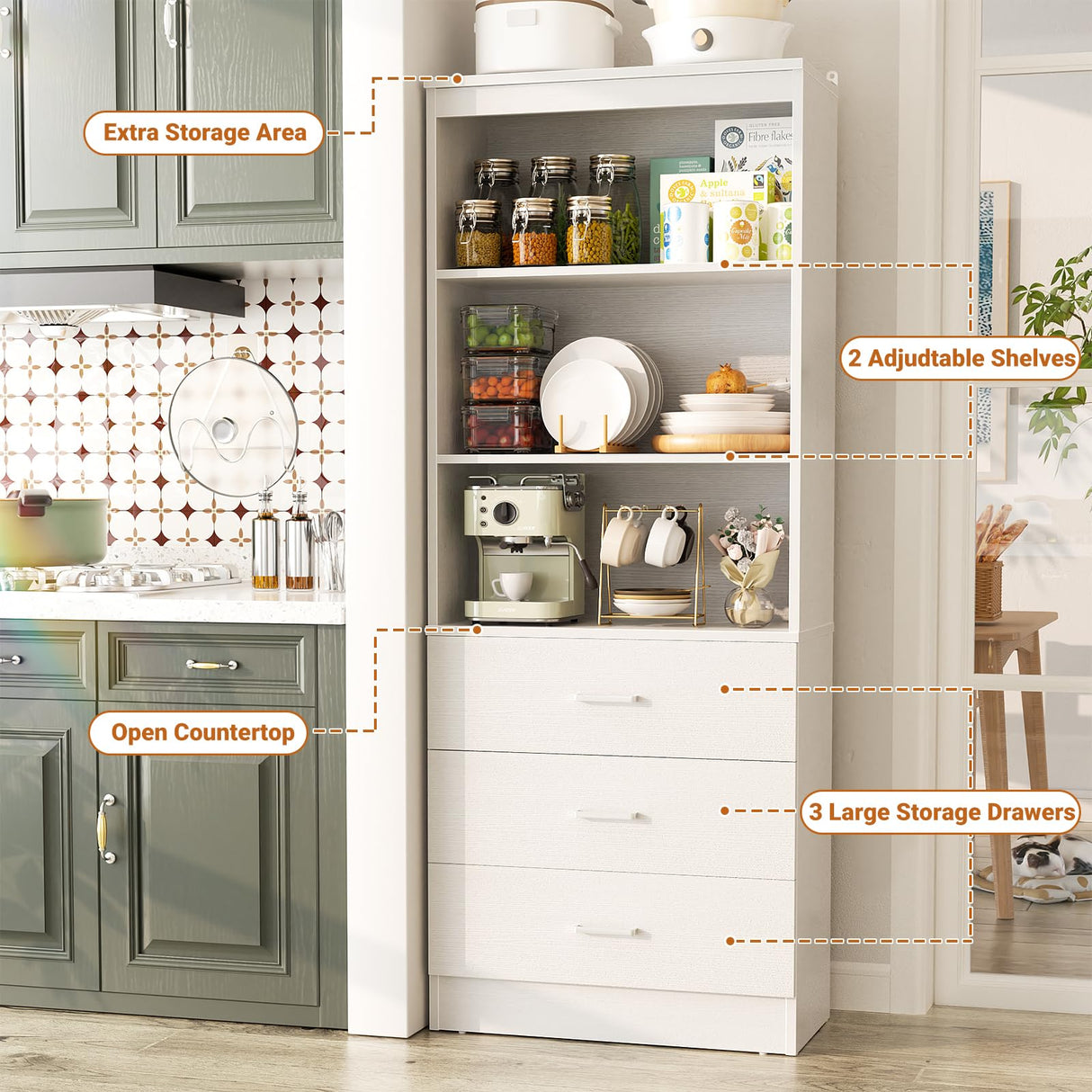 Aheaplus 71 Inches Bookshelf with Drawers, Wooden Bookcase with Open Shelves, 6-Tier Tall Storage Cabinet Book Shelf Storage Organizer for Living Room, Home Office, White (No Charge Station) Aheaplus