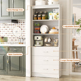 Aheaplus 71 Inches Bookshelf with Drawers, Wooden Bookcase with Open Shelves, 6-Tier Tall Storage Cabinet Book Shelf Storage Organizer for Living Room, Home Office, White (No Charge Station) Aheaplus