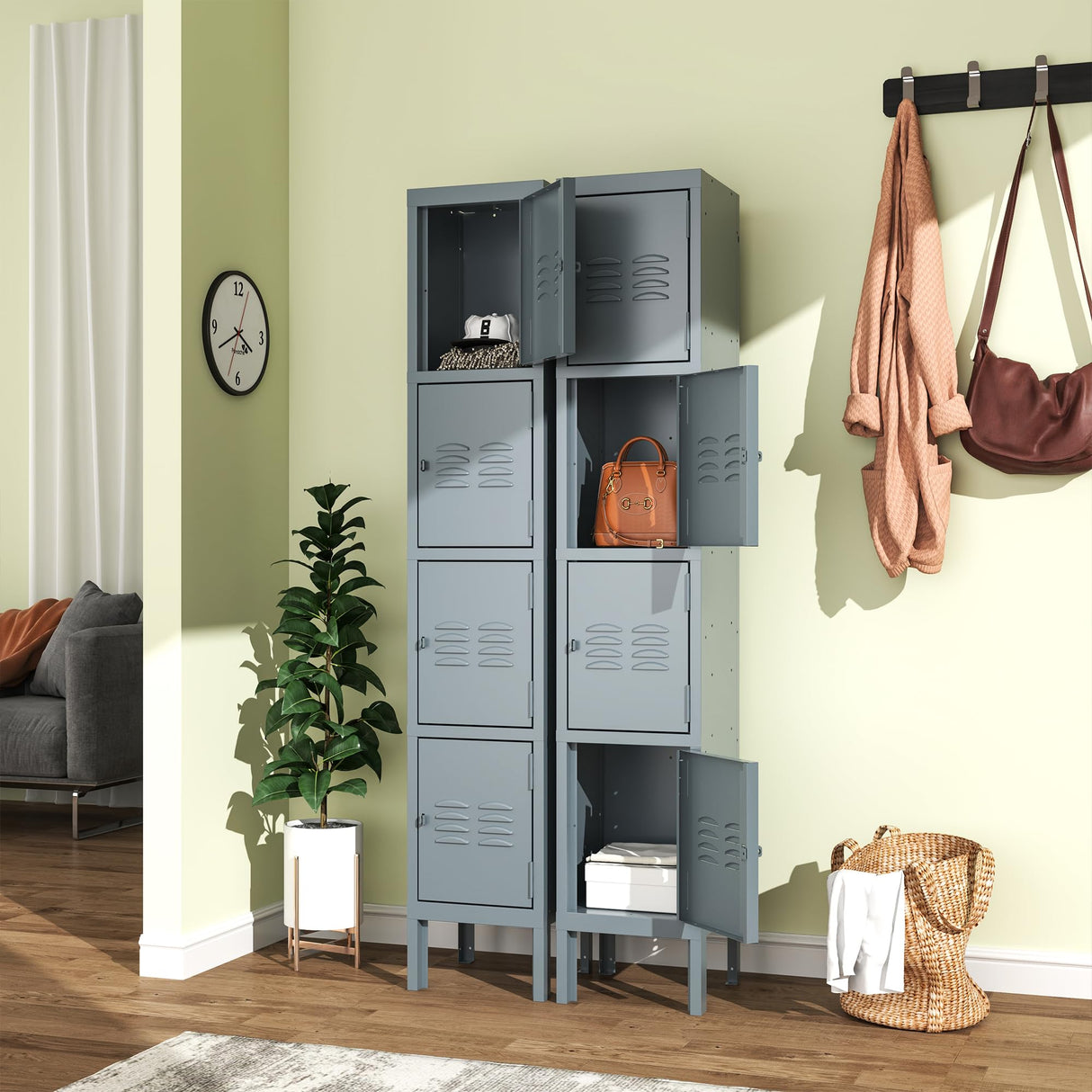 BIZOEIRON 4 Doors Locker for Employees, Metal Locker Storage Cabinet for Home Office School Gym, Lockable, Require Assembly (Grey) BIZOEIRON