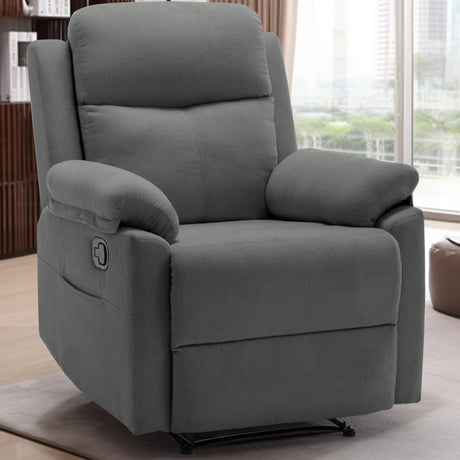 Korser Recliner Chair, Small Recliners for Small Spaces, Upholstered Manual Recliner with Side Pockets, Comfy Corduroy Chairs for Living Room, Bedroom, Reading, Grey Korser