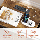 SUPERJARE Nightstand with Charging Station, Bed Side Table with Adjustable Fabric Drawer, Night Stand for Bedroom, 3-Tier Storage End Table, for Living Room, Rustic Brown and Black SUPERJARE