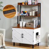 ONBRILL 55 Inches Cat Litter Box Enclosure, Hidden Litter Box Furniture with 2 Storage Shelves and Charging Sockets, Wooden Cat House, Large Indoor Cabinet for Livingroom & Entryway, White ONBRILL