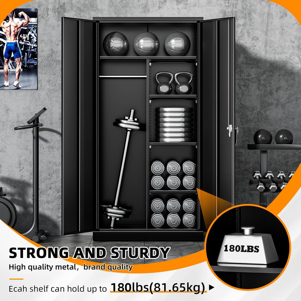 INTERGREAT Metal Wardrobe Closet, 72" Black Locking Storage Wardrobe Cabinet with Doors and Shelves, Tall Steel Clothes Storage for Office, Home, School, Gym INTERGREAT