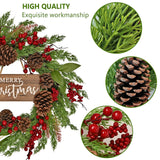 20 Inch Christmas Wreath with Pinecone Berries Christmas Decorations Front Door Wreath for Outdoor Indoor Party Wall Table Home Decor Brown Sign PGANDS