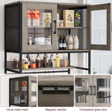 BOTLOG Hutch Cabinet with Storage, 71" H Kitchen Pantry Storage Cabinet with Microwave Stand, Hooks, Drawers for Home Bar, Kitchen, Dining Room, Industrial BOTLOG