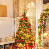 Christmas Star Tree Topper, 9.5 in Plug in Golden Glittered 3D Star Tree Topper, Metal Hollow Designed Built-in 10 Bulbs String Lights for Indoor Office Christmas New Year Holiday Tree Decoration Brightown