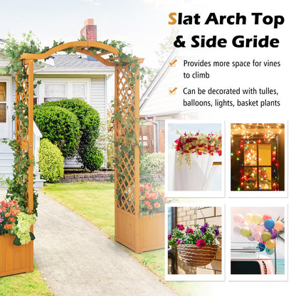 Moccha Wooden Garden Arbor with Planter, Outdoor Pergola Trellis for Climbing Plants, Rose, Vines, Garden Planter Arch for Lawn, Backyard, Wedding, Ceremony, Bridal, Party Decoration, Natural