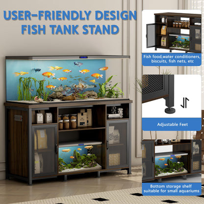 Pipleo 55-90 Gallon Fish Tank Stand with Cabinet, Aquarium Stand for Fish Tank Accessories Storage, Heavy Duty Metal Frame, Reptile Tank Turtle Terrariums Table, 52" L*19.7" W, 880LBS Capacity