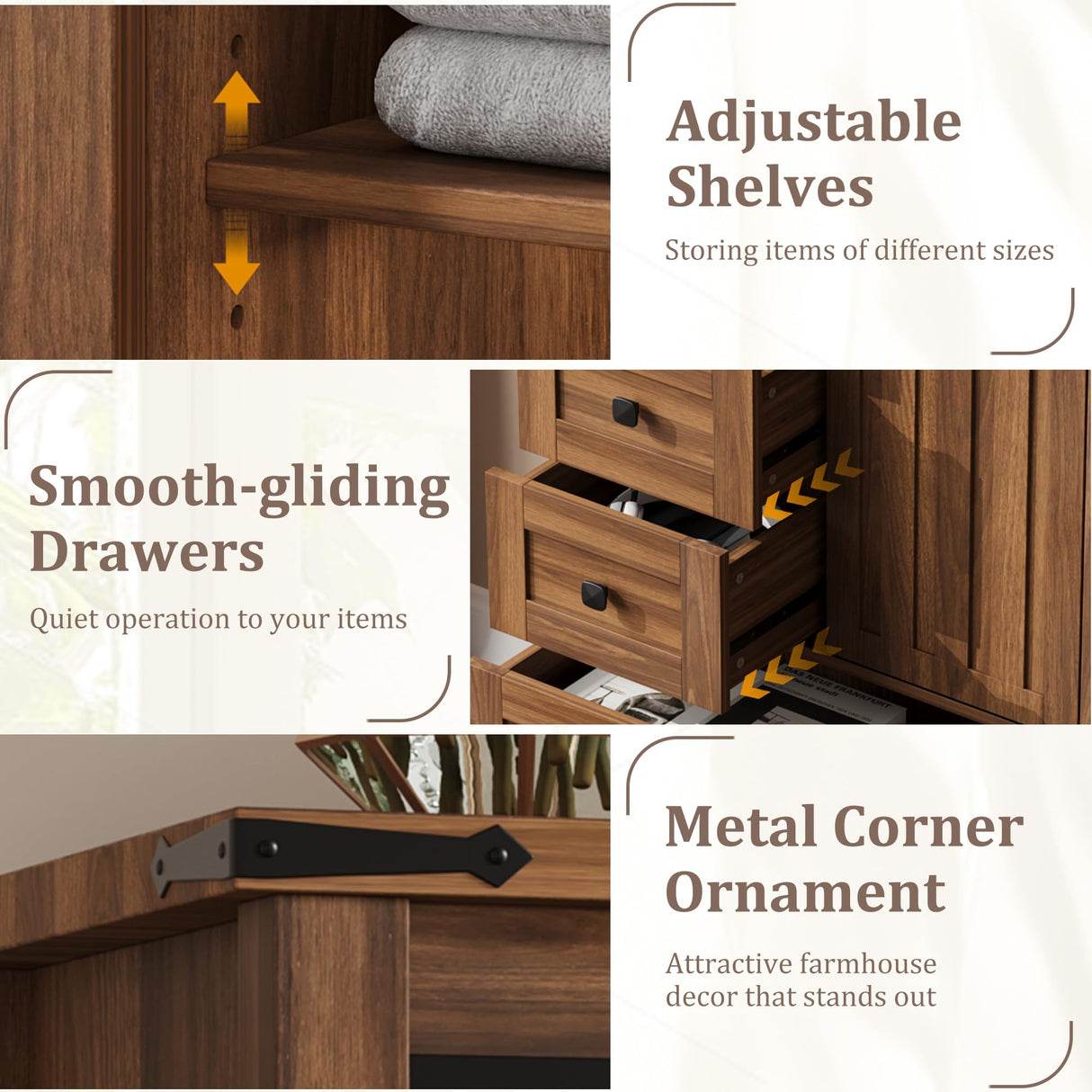 IDEALHOUSE Farmhouse 5 Drawer Dresser for Bedroom, 48" Tall Wood Dresser Chest of Drawer with Sliding Barn Door, Adjustable Shelf, Storage Organizer for Bedroom, Hallway, Living Room, Kitchen, Walnut IDEALHOUSE