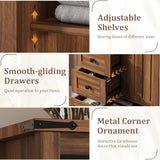 IDEALHOUSE Farmhouse 5 Drawer Dresser for Bedroom, 48" Tall Wood Dresser Chest of Drawer with Sliding Barn Door, Adjustable Shelf, Storage Organizer for Bedroom, Hallway, Living Room, Kitchen, Walnut IDEALHOUSE