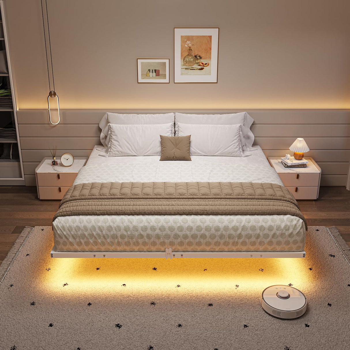 Hasuit King Size Floating Bed Frame with LED Lights - Metal Platform, Easy Assembly, No Box Spring Needed Hasuit